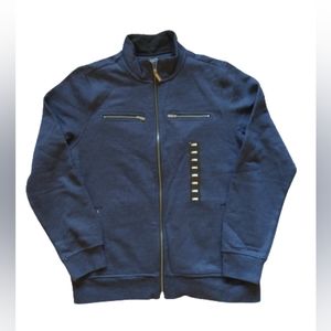 Structure Navy Blue Fleece Mock Neck Zip Jacket Size L Pockets 60% Cotton NEW